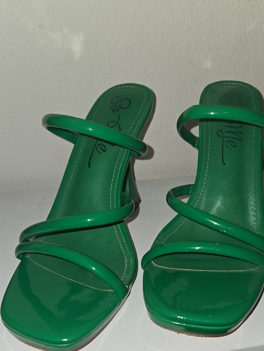So Me Green Patent Strappy Slide Heels
